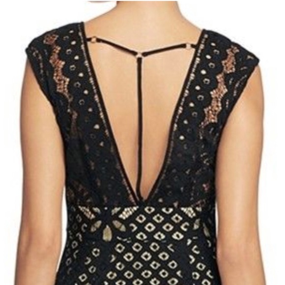 FREE PEOPLE One Million Lovers Lace Mini Dress Black / Nude LBD 2 - Picture 10 of 12